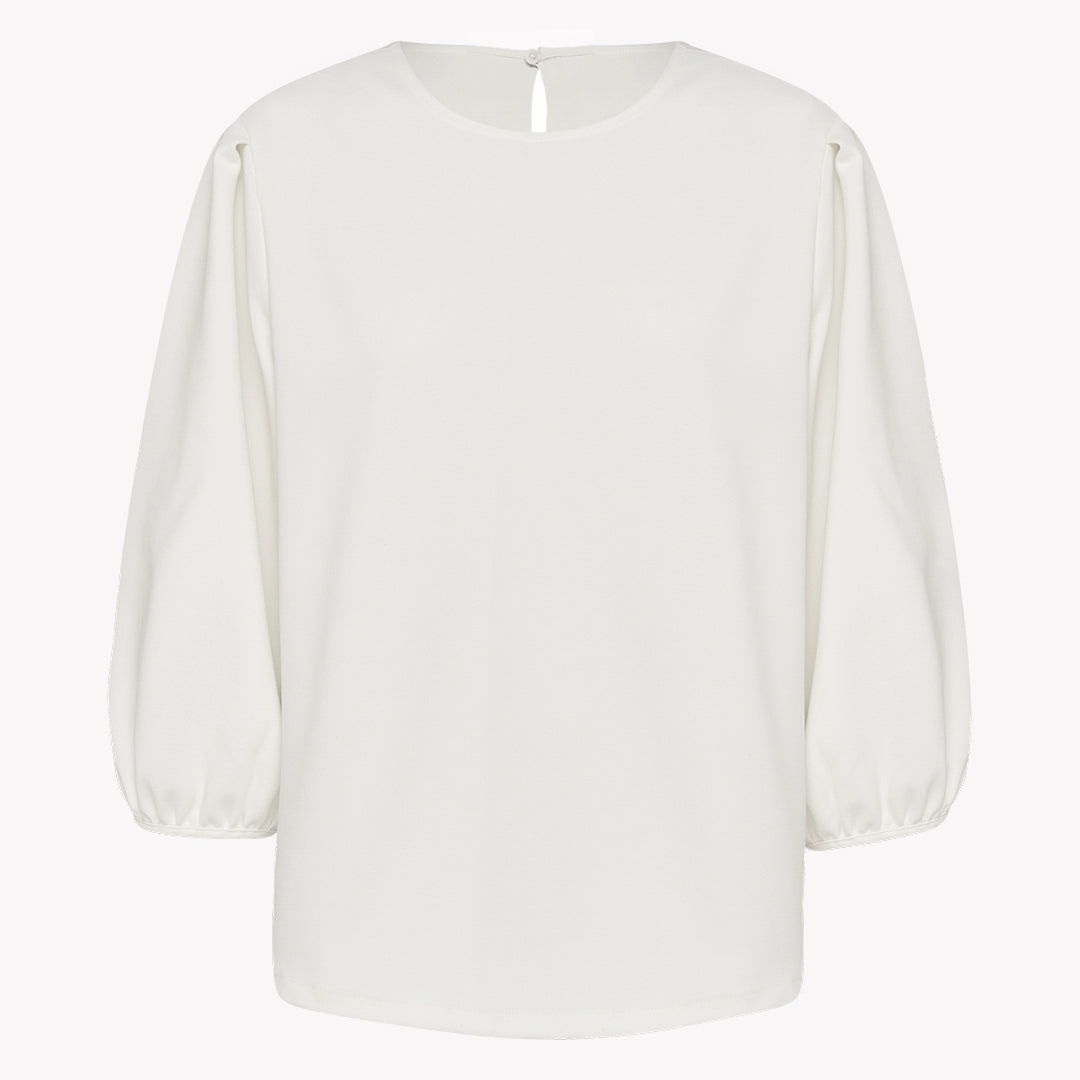 White blouse with balloon sleeves on a white background