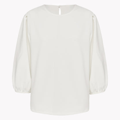 White blouse with balloon sleeves on a white background